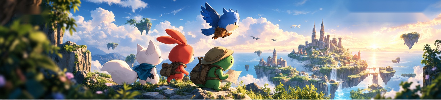 Four animal companions beginning an adventure together